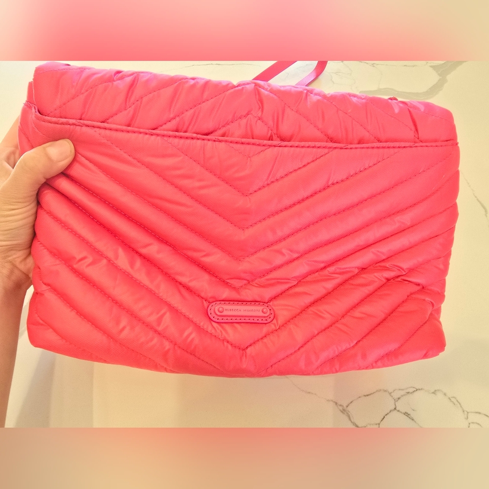 Rebecca Minkoff Edie Nylon Jumbo Flap Shoulder Bag Pink - Picture 8 of 13